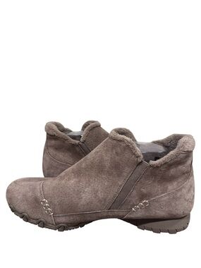 Skechers Tan Wide Fit Suede Memory Foam Side Zip Lined Ankle Biker Boots